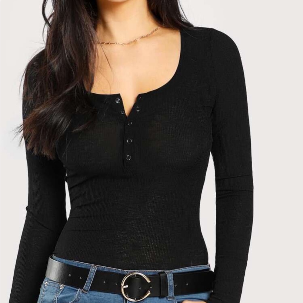 Scoop Neck Rib Henley Shirt